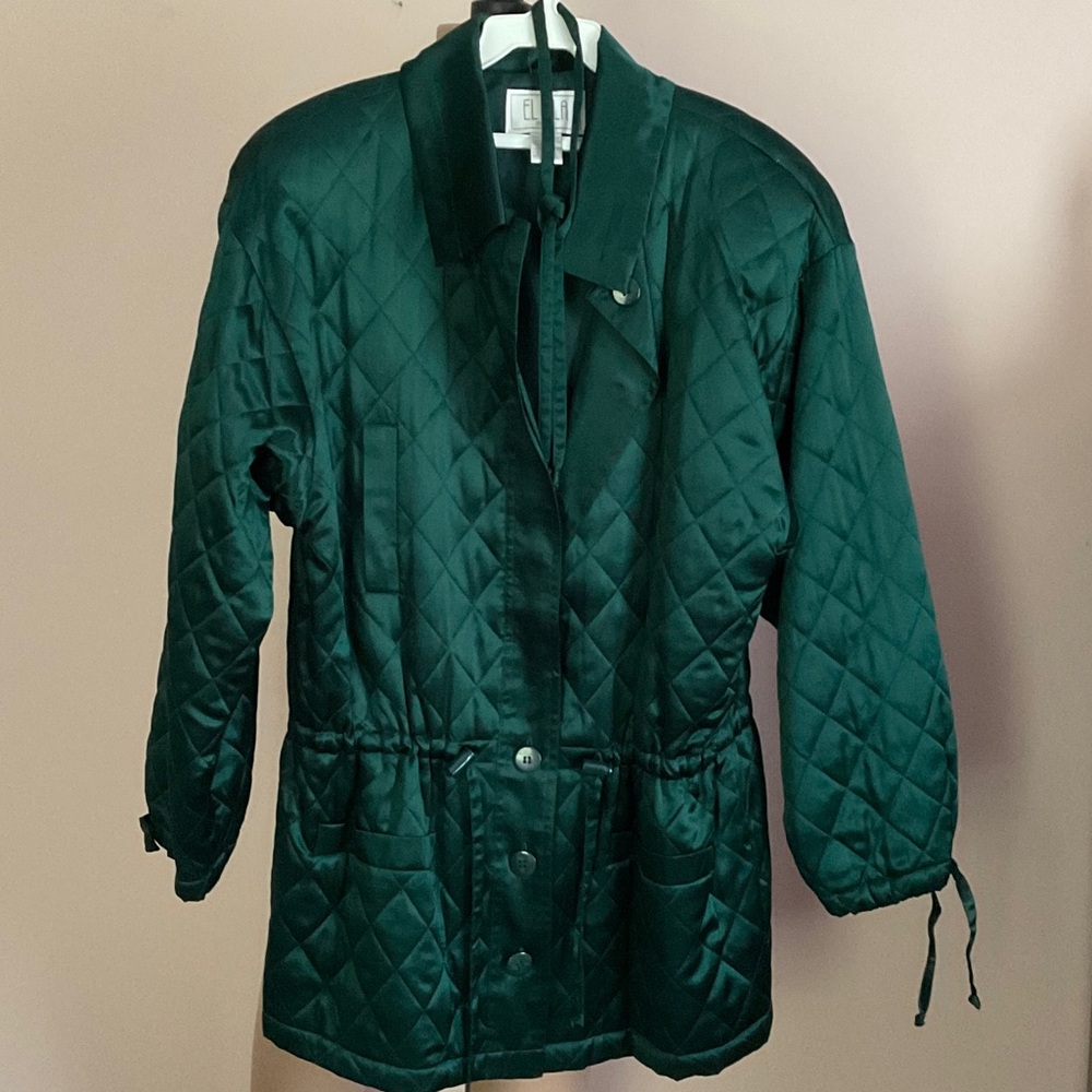 Silk Quilted Anorak Jacket Deep Forest Green NWOT - Picture 4 of 9